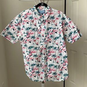 Flamingo palm tree short sleeve button down